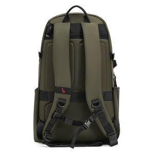 OIWAS TRIUMPH waterproof travel backpack in urban setting, featuring anti-theft buckle, and trolley pass-through strap.
