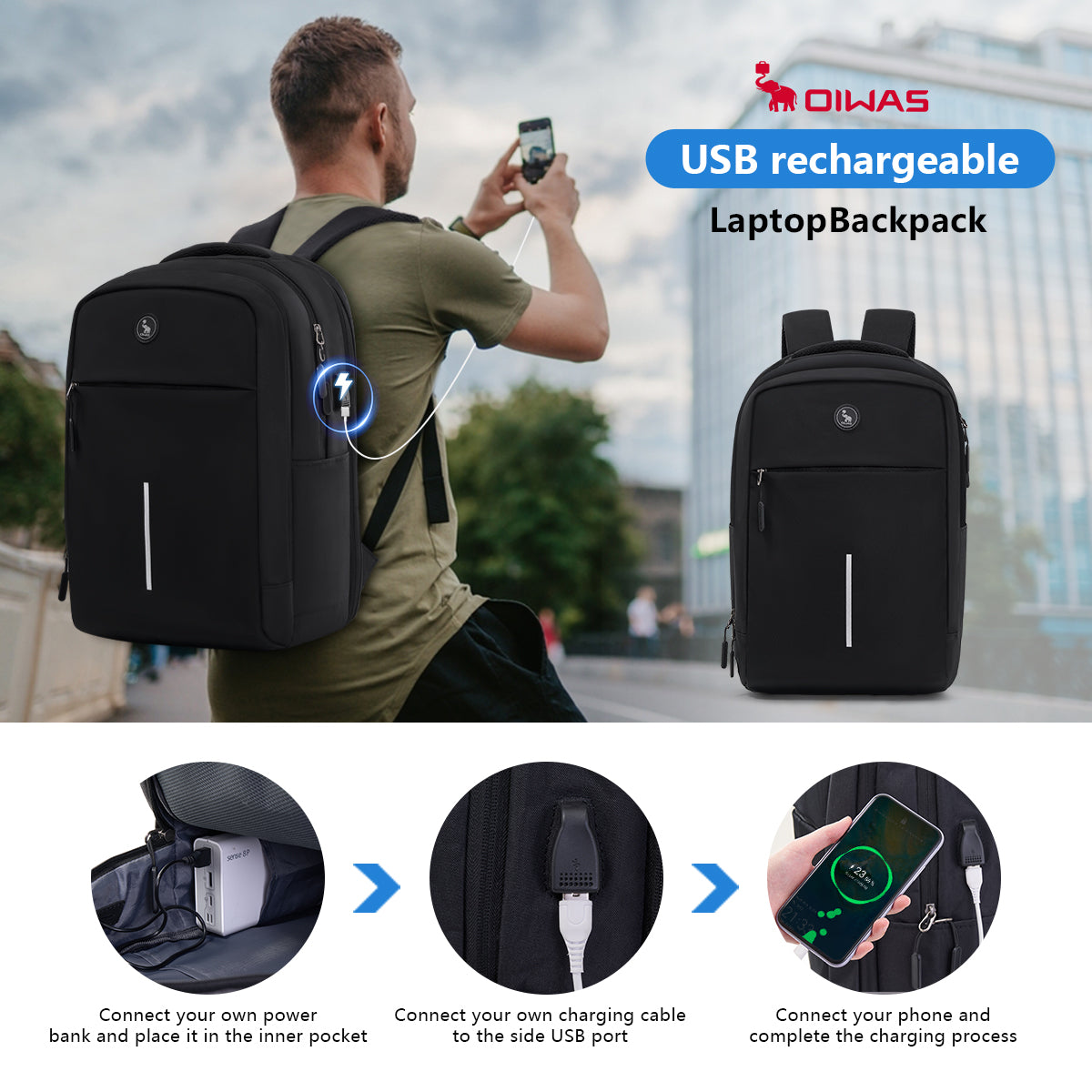 OIWAS Wiederaufladbarer Laptop-Rucksack