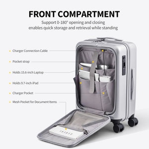 OIWAS SMOOTH Series Front Opening 20”Carry On Luggage: support 0-180° opening and closing, enable quick stoge and retrieval while standing