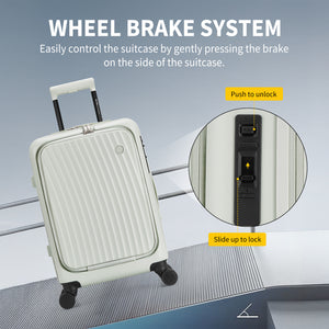 OIWAS SMOOTH Series 20-inch front-opening carry-on luggage,design with one-touch brake system, slide the button, the wheel fixing can be realised