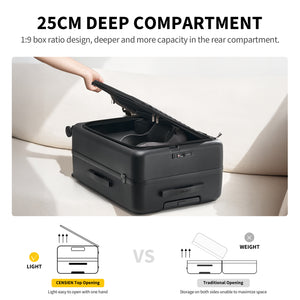 OIWAS SMOOTH Series 24" front-opening check-in luggage: 25cm deep compartment, 1:9 box rate design, deeper and more capacity in the rear compartment.