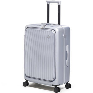 OIWAS SMOOTH Series 24" front-opening sliver check-in luggage in matte finish, featuring full-zip front panel for fast access to essentials.