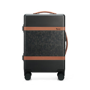 TIMELESS CF Collection 20-inch carbon fiber carry-on luggage in matte black, showcasing sleek aerospace-grade carbon fiber texture and minimalist design.