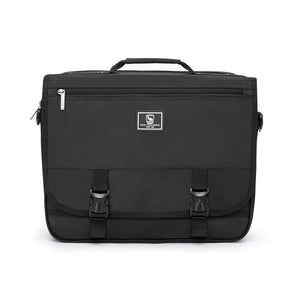 OIWAS black 15.6 inch messenger bag holding laptop with double-flap closed
