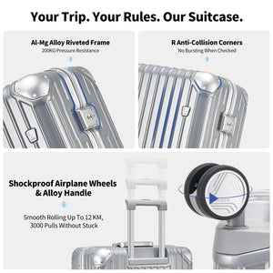 OIWAS aluminum carry on luggage rivet reinforced aluminum magnesium alloy frame detail silver