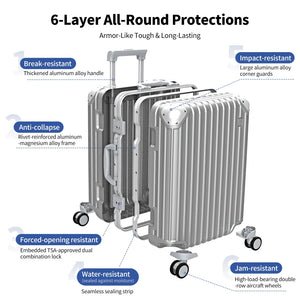 OIWAS aluminum suitcase 6 layer protection break resistant anti-collapse impact resistant TSA lock water resistant