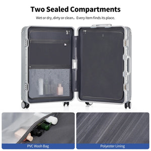 OIWAS silver carry on luggage interior organized compartment packing view