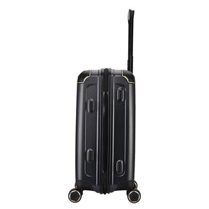 Aerospace-grade aluminum telescopic handle with three height settings, extended from OIWAS CLAD carry-on.