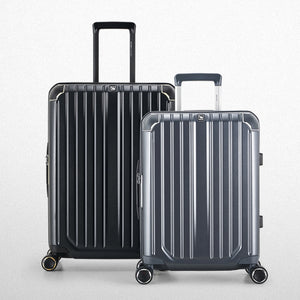 Modern OIWAS CLAD luggage set (20” + 24”) displayed together on a light concrete floor, showcasing cohesive travel aesthetic.