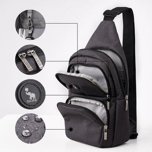 OIWAS black chest bag worn as crossbody sling for men
