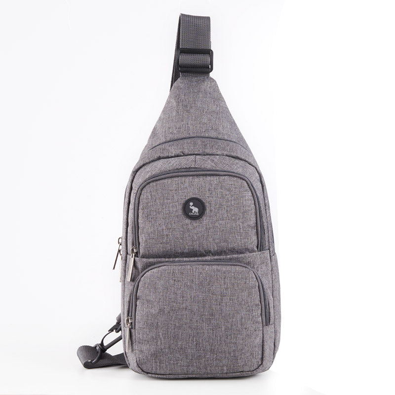 OIWAS grey chest bag worn as crossbody sling for men
