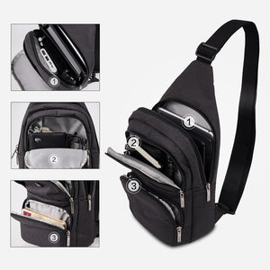OIWAS black chest bag worn as crossbody sling for men