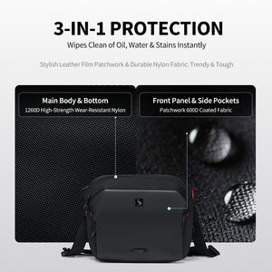 Water droplets beading on surface—demonstrating weather-resistant fabric of Large ELEPHANTOM bag