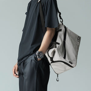 OIWAS green recycled travel duffle bag with shoe compartment open