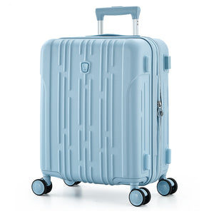 OIWAS blue expandable carry-on luggage with anti-scratch brushed finish—airline-approved, durable, and perfect for modern travelers.