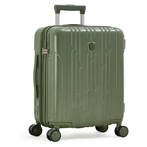 Green OIWAS expandable carry-on luggage with anti-scratch brushed finish—durable, airline-compliant, and ideal for modern travel.