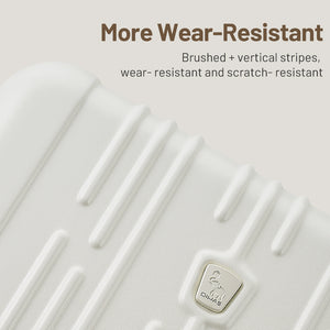 Extreme close-up of OIWAS carry-on’s fine brushed 3D vertical line surface—engineered with double anti-scratch technology for superior wear resistance during travel.