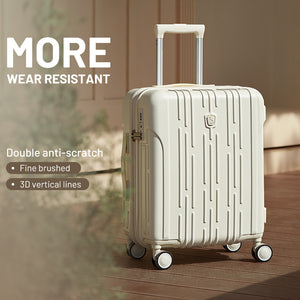 OIWAS expandable carry-on luggage with double anti-scratch fine brushed finish and 3D vertical line texture—ultra wear-resistant, airline-approved, and designed for frequent travelers who demand durability and sleek style.