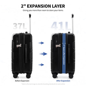 OIWAS carry-on luggage side profile showing expandable zipper