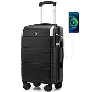 OIWAS expandable carry-on luggage with USB charging port - front view