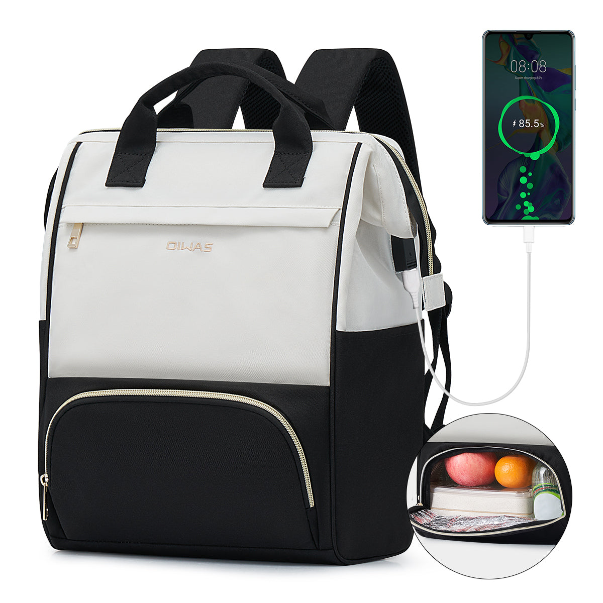OIWAS-Lunch-Backpack-With-USB-Charge-Front