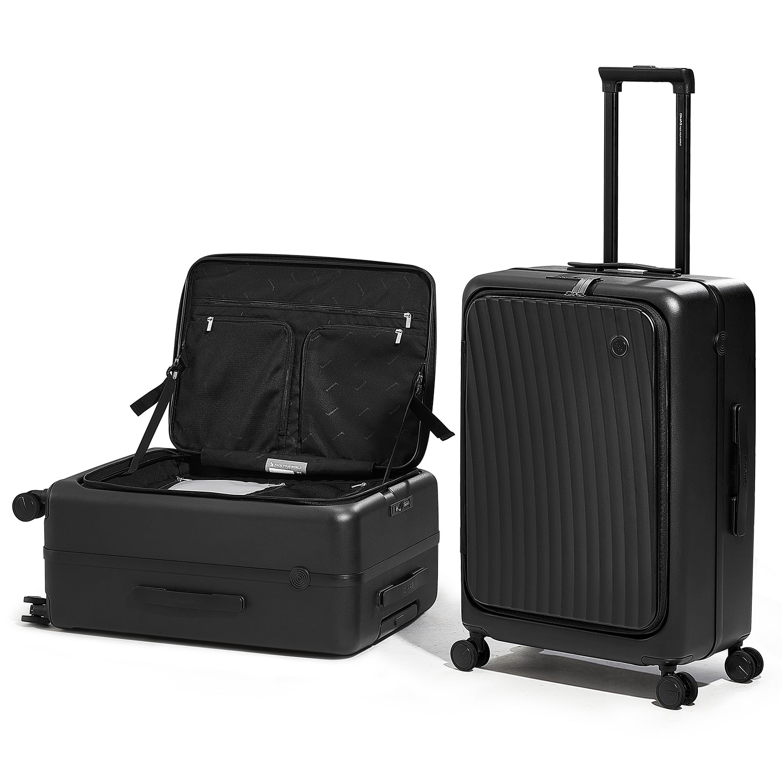 OIWAS SMOOTH 24-inch black check-in luggage, front opening design allows for quick and easy access to items.