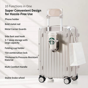 OIWAS multifunctional trunk suitcase featuring 10 versatile storage functions for smart and organized travel packing