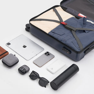 Open suitcase with semi-enclosed dual compartments maximize storage efficiency — OIWAS Edge Collection