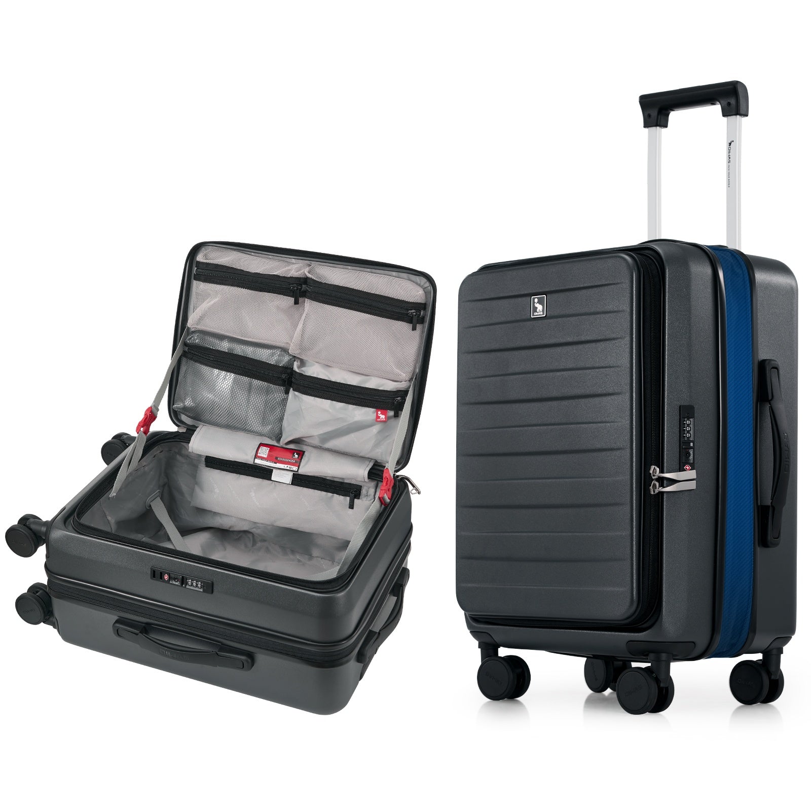 OIWAS 20 inch black PC hard shell carry on suitcase with top opening and TSA lock