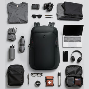 OIWAS ELEPHANTOM 16-inch laptop backpack with trolley sleeve, worn by traveler in urban setting — sleek, lightweight design for daily commute and business travel