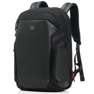 OIWAS ELEPHANTOM 17-inch laptop backpack with trolley sleeve, worn by traveler in urban setting — sleek, lightweight design for daily commute and business travel