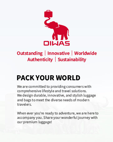 OIWAS homepage hero image: minimalist travel bag, backpack and carry-on luggage for smart, modern professionals. Pack Your World.