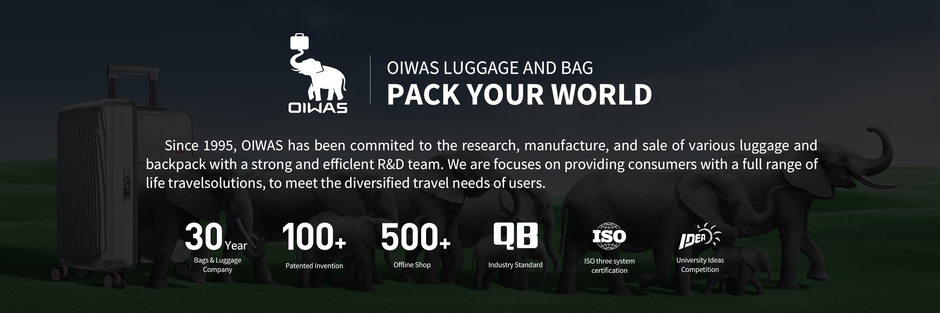 OIWAS homepage hero image: minimalist travel bag, backpack and carry-on luggage for smart, modern professionals. Pack Your World.