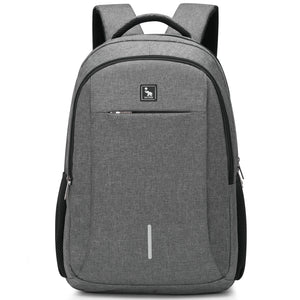 Gray OIWAS 15.6" business laptop backpack with USB charger, water-resistant fabric, and secure anti-theft pocket for commuters.