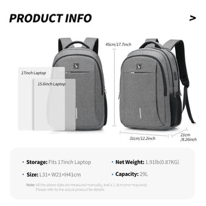 OIWAS 17" laptop backpack with built-in USB charging port, padded laptop sleeve, and ergonomic straps for professionals.