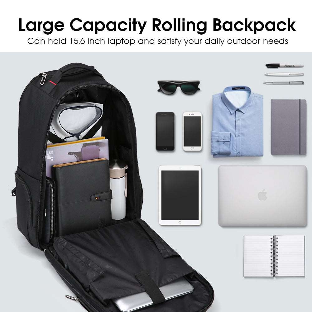 15.6-Inch Laptop Wheeled Backpack for Men and Women, Travel Rolling Backpack