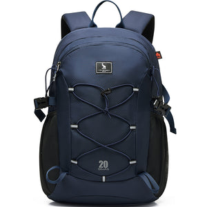 OIWAS EXPLORER 20L lightweight outdoor backpack worn by hiker on trail, featuring minimalist design, side water bottle pockets, and adjustable chest strap.