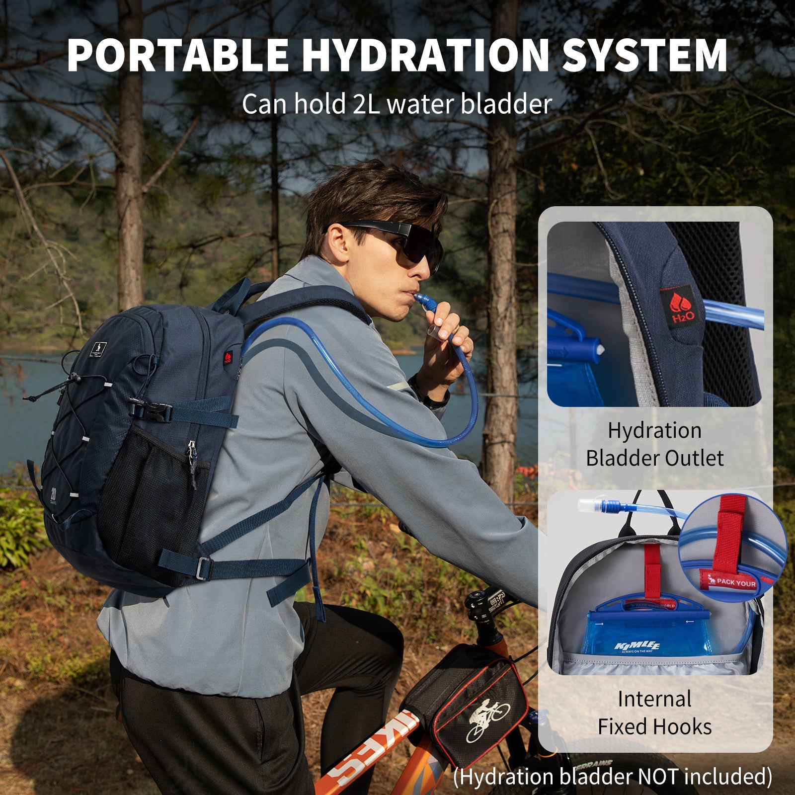 OIWAS EXPLORER 20L lightweight outdoor backpack, with portable hydration system, can hold 2L water bladder