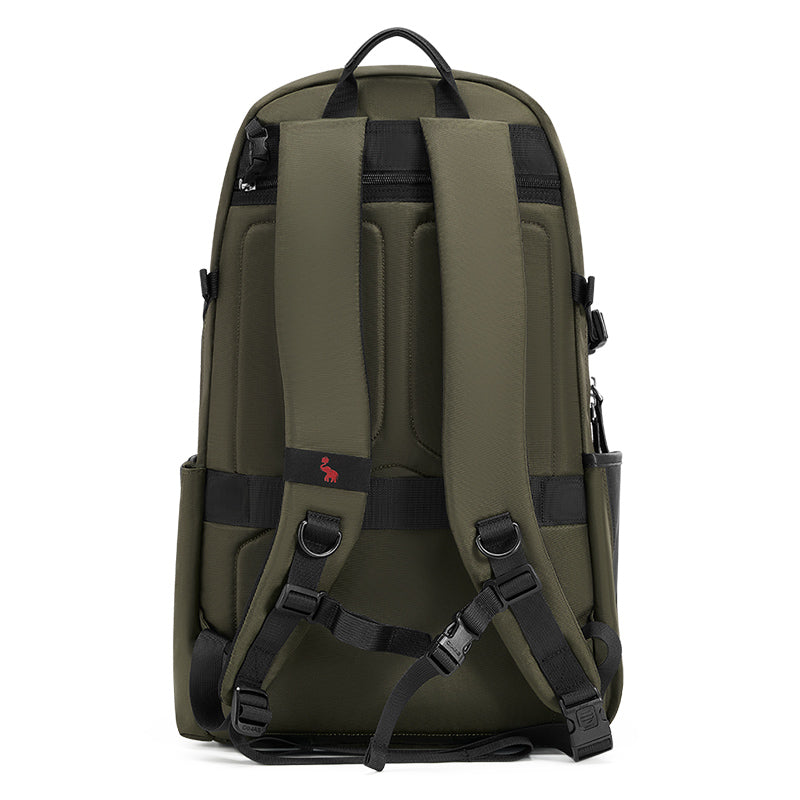 OIWAS TRIUMPH waterproof travel backpack in urban setting, featuring anti-theft buckle, and trolley pass-through strap.