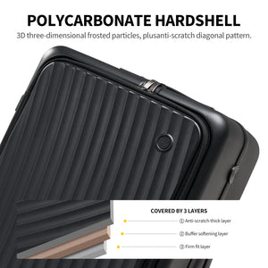 OIWAS SMOOTH Series Front Opening 24" check-in Luggage: made with high-quality polycarbonate hardshell, 3D frosted particles, plus anti-scratch diagonal pattern