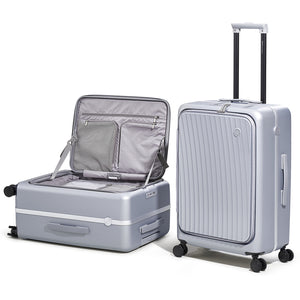 OIWAS SMOOTH 24-inch sliver front opening check-in luggage, showcasing its sleek design and convenient front access feature.