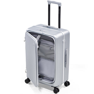 OIWAS SMOOTH 24-inch sliver front opening check-in luggage, showcasing its sleek design and convenient front access feature.
