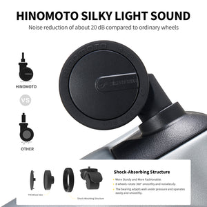 OIWAS SMOOTH Series Front Opening 24” check-in Luggage: made with high-quality hinomoto quiet wheels, noise reduction of 20 dB compared to ordinary wheels