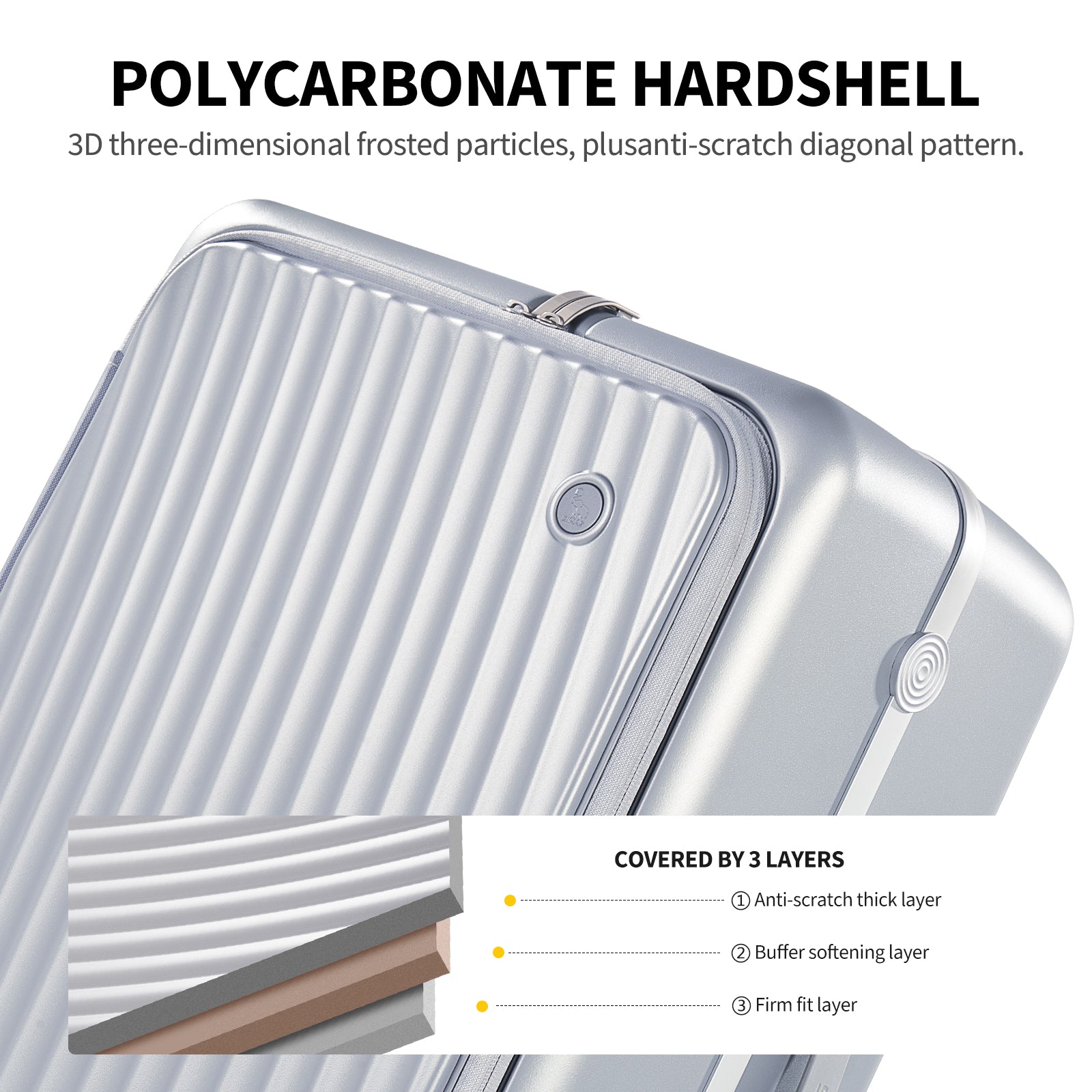 OIWAS SMOOTH Series Front Opening 24" check-in Luggage: made with high-quality polycarbonate hardshell, 3D frosted particles, plus anti-scratch diagonal pattern