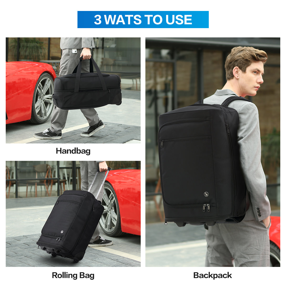 OIWAS 3 in 1 Carry-On luggage Expandable Rolling Backpack Duffer Bag