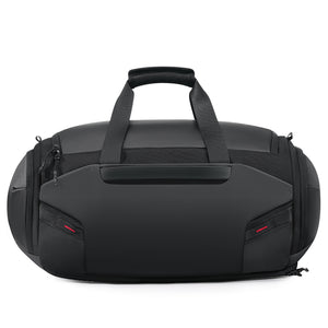 Minimalist red webbing on bag sides doubles as a utility rail for modular add-ons