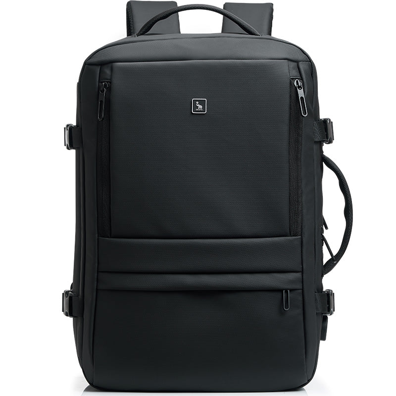 Expandable 17-inch anti-theft laptop backpack with built-in USB charging port for business and travel.