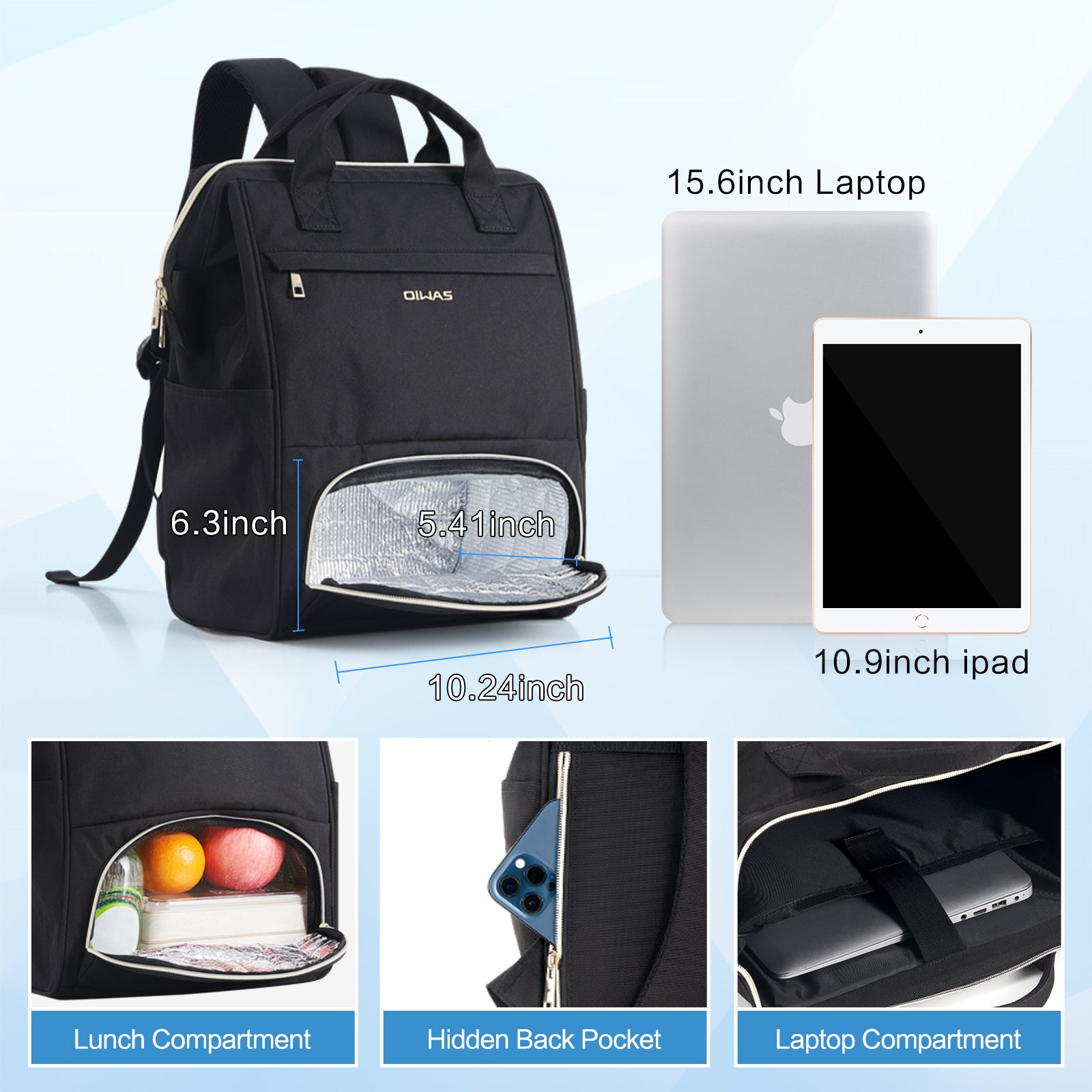 backpack size for 15.6 inch laptop OIWAS Lunch Backpack – Waterproof & Insulated Bag for Picnics & Outdoor Trips Black