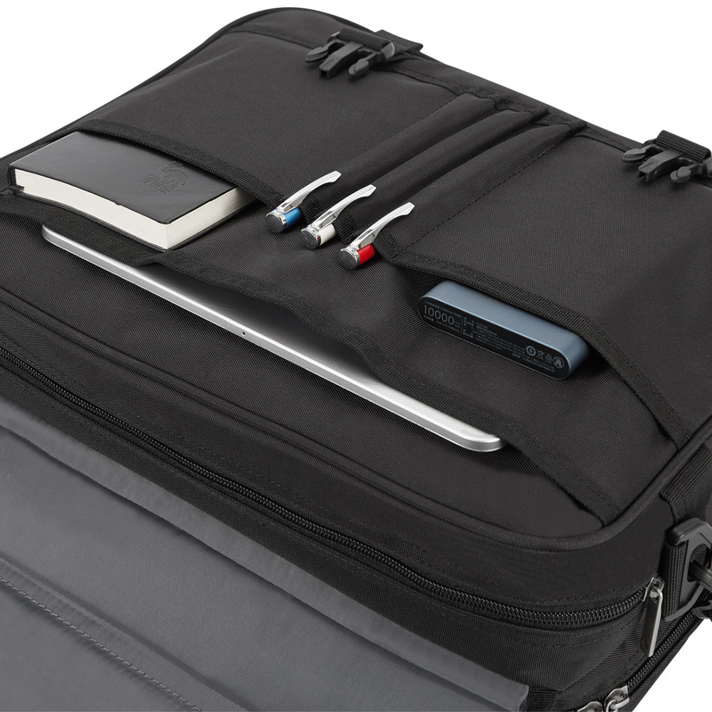OIWAS black 15.6 inch messenger bag holding laptop with double-flap closed