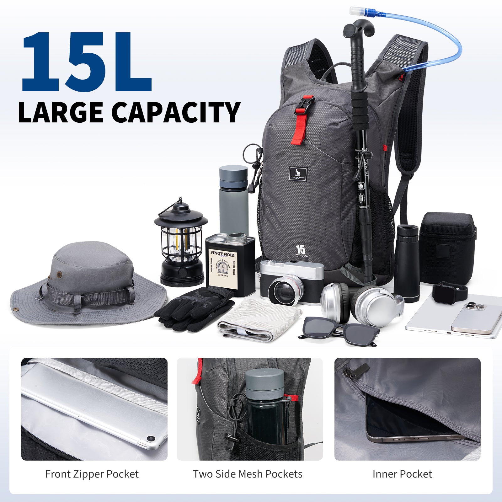 OIWAS-15L-Hiking-Backpack-Grey-Capacity